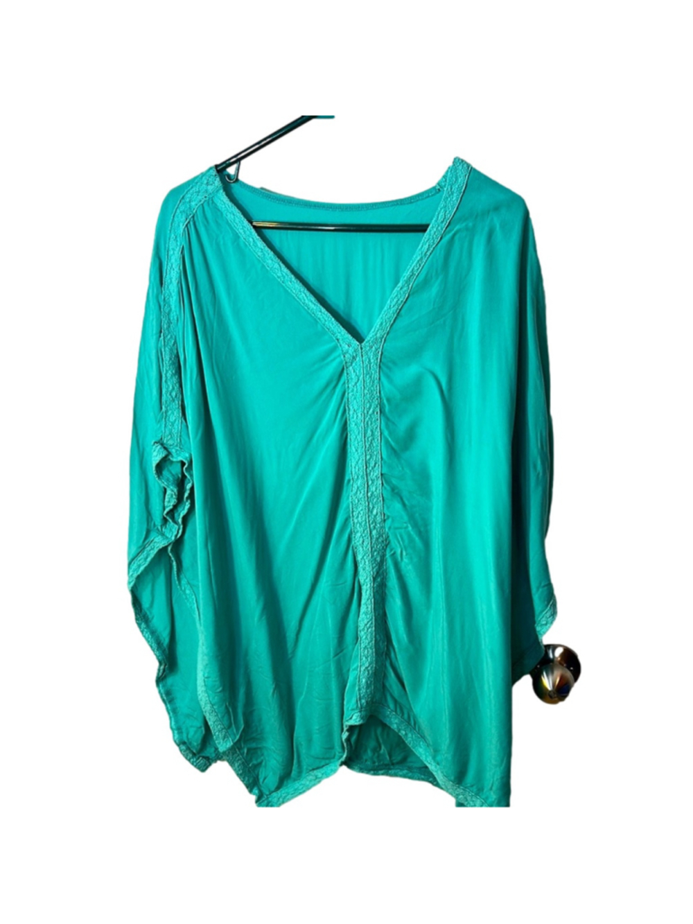 Turquoise V-Neck Lace Trim Poncho Swim Coverup Top approximate sz XL unbranded